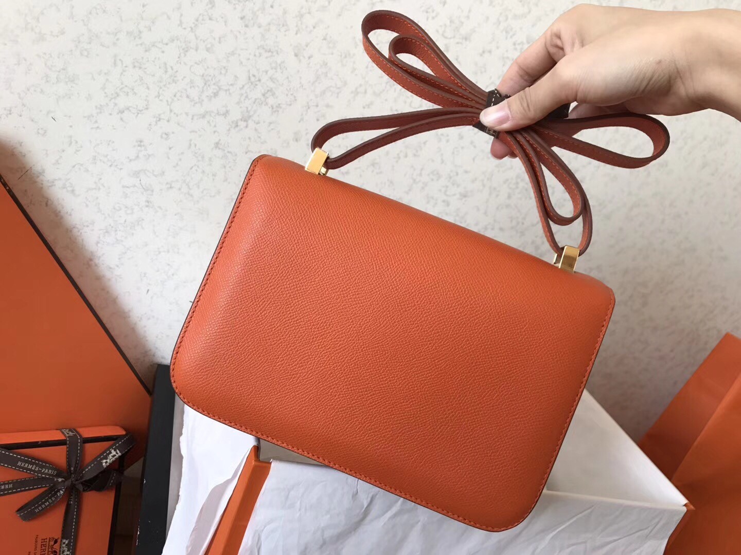 Hermes Epsom Constance 24cm Orange Handmade Bag