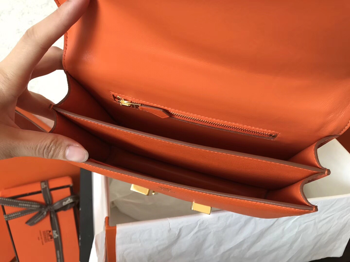 Hermes Epsom Constance 24cm Orange Handmade Bag