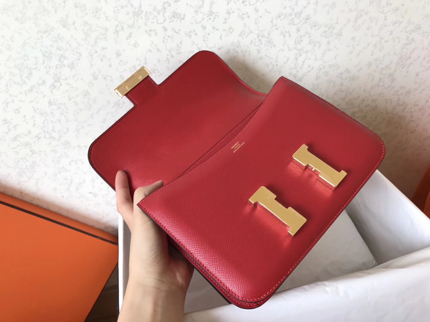 Hermes Epsom Constance 24cm Red Handmade Bag