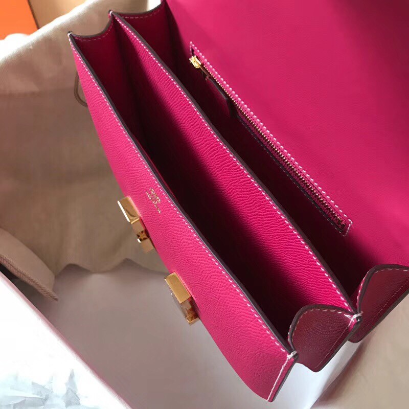 Hermes Epsom Constance 24cm Rose Red Handmade Bag