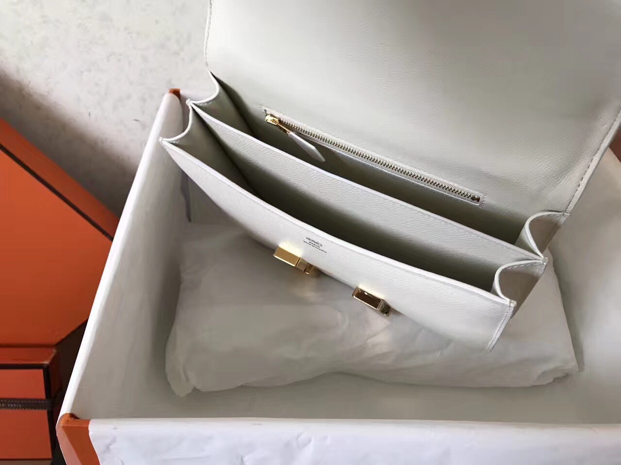 Hermes Epsom Constance 24cm White Handmade Bag