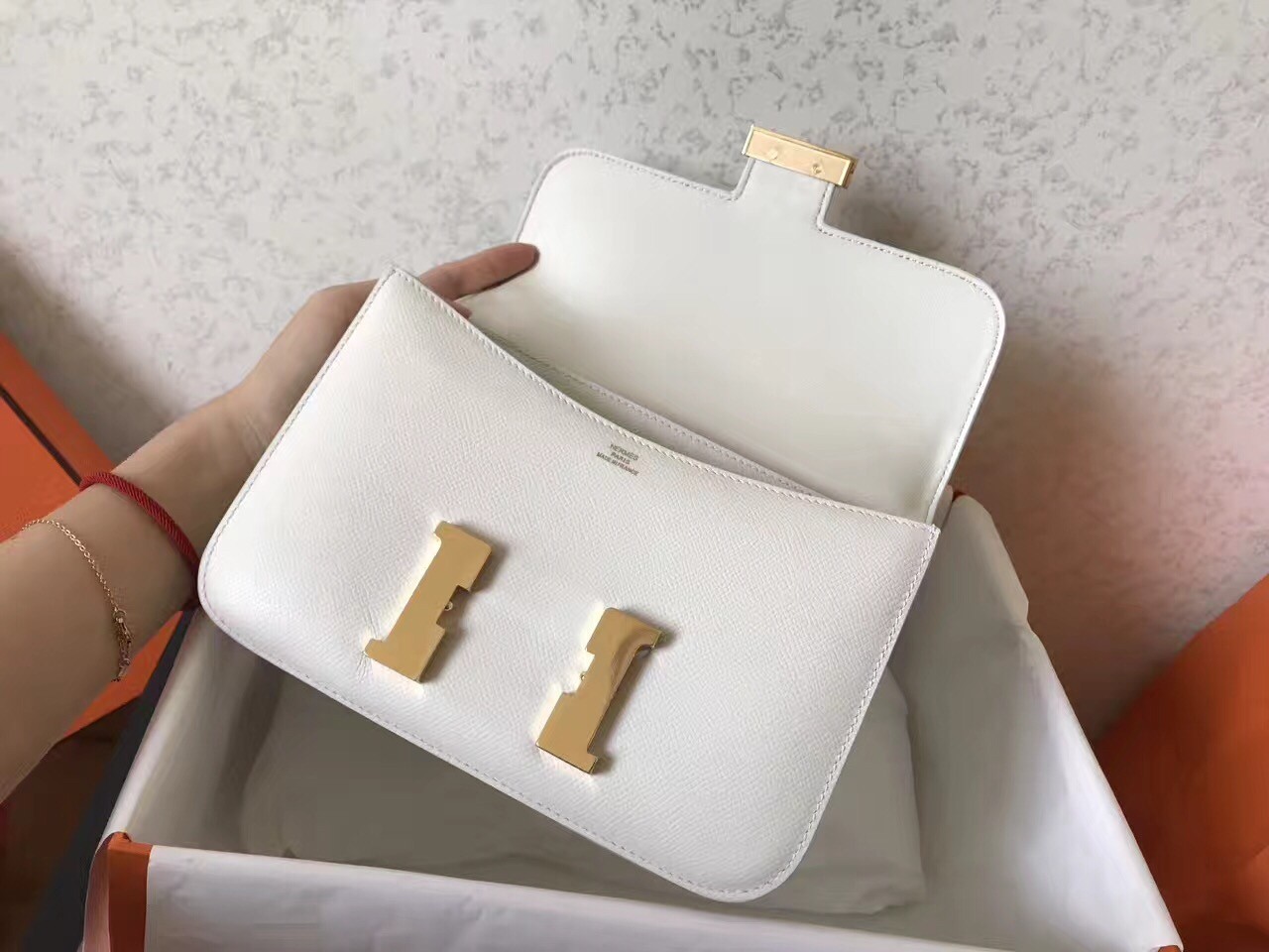 Hermes Epsom Constance 24cm White Handmade Bag