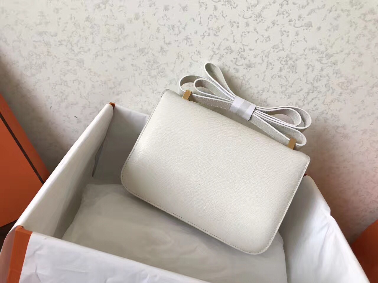 Hermes Epsom Constance 24cm White Handmade Bag