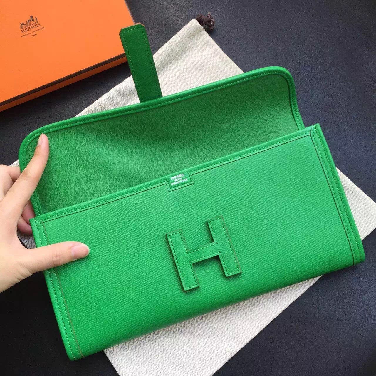 Hermes Bamboo Epsom Jige Elan 29 Clutch Bag