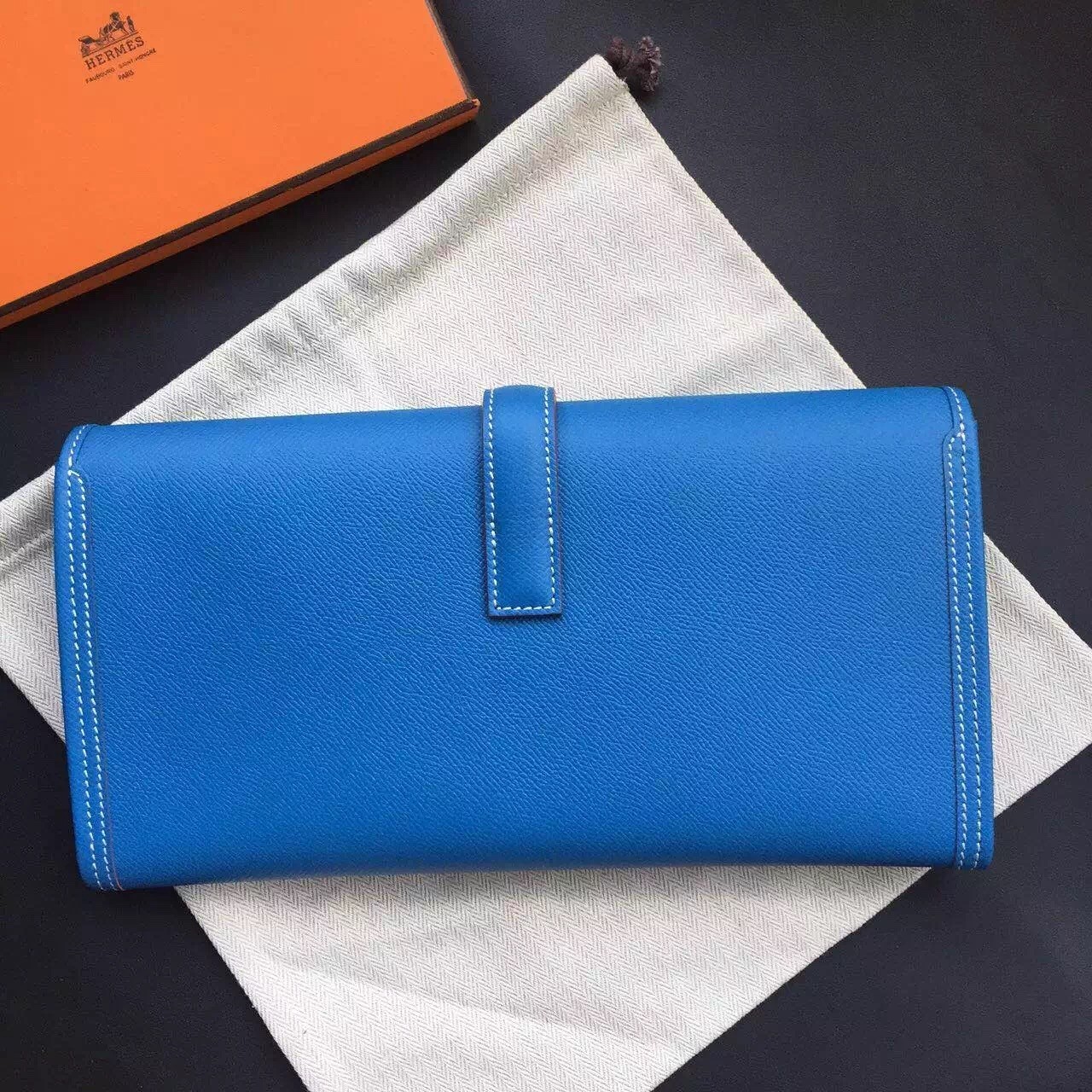 Hermes Blue Epsom Jige Elan 29 Clutch Bag