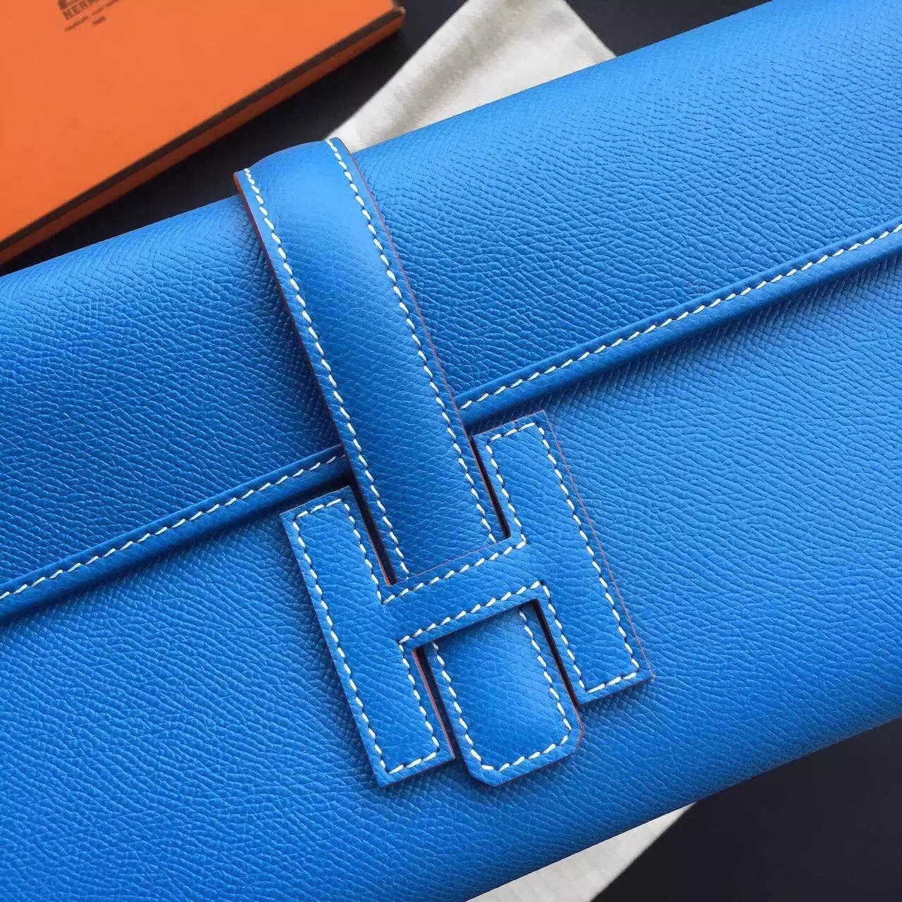 Hermes Blue Epsom Jige Elan 29 Clutch Bag