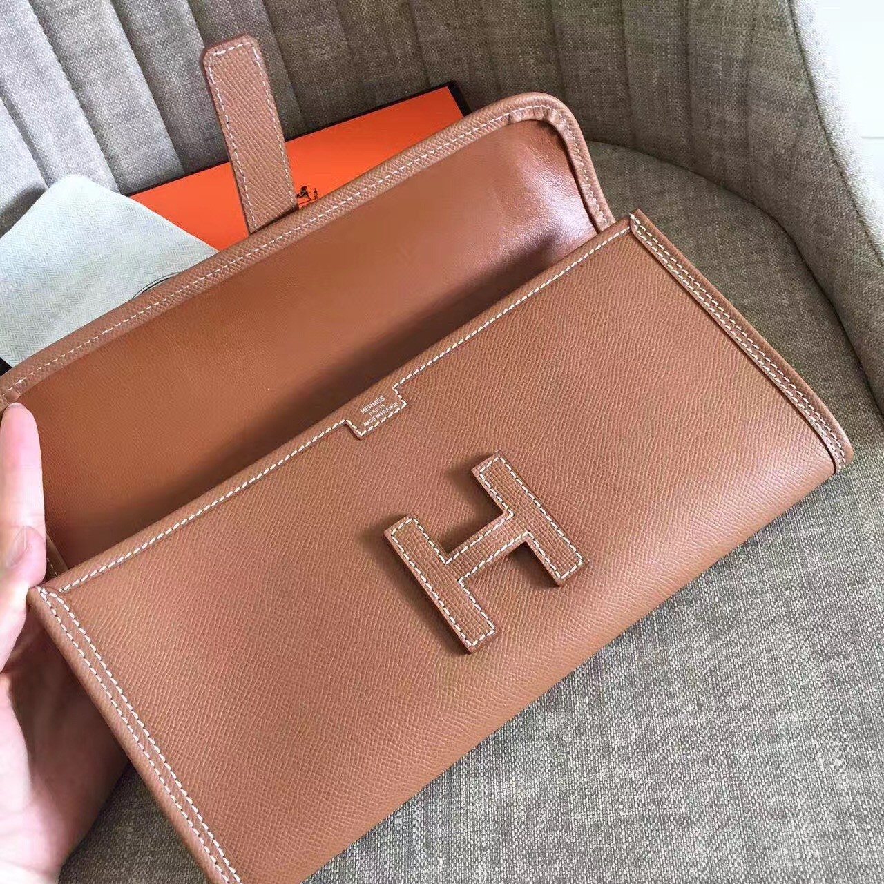 Hermes Gold Epsom Jige Elan 29 Clutch Bag