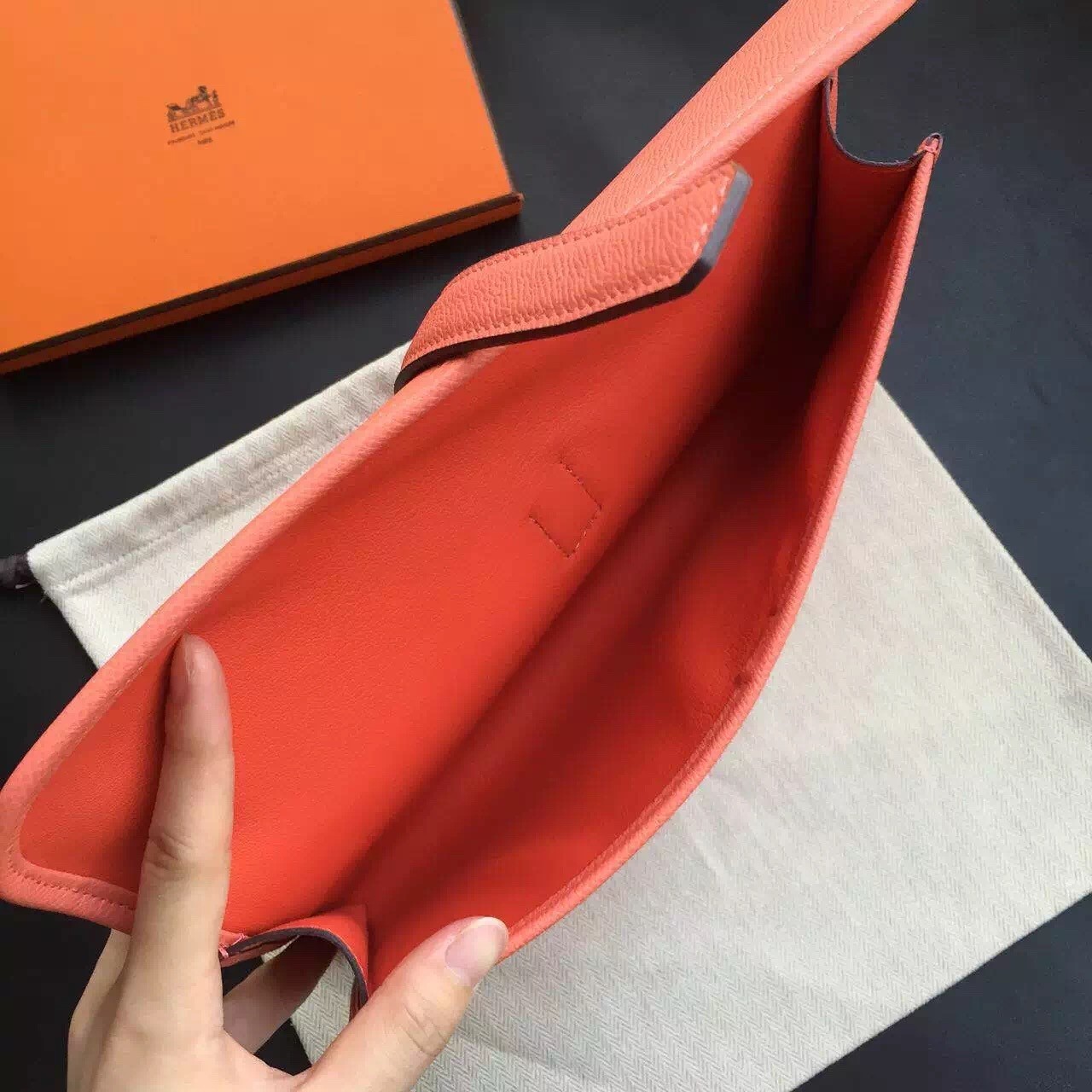 Hermes Flamingo Epsom Jige Elan 29 Clutch Bag