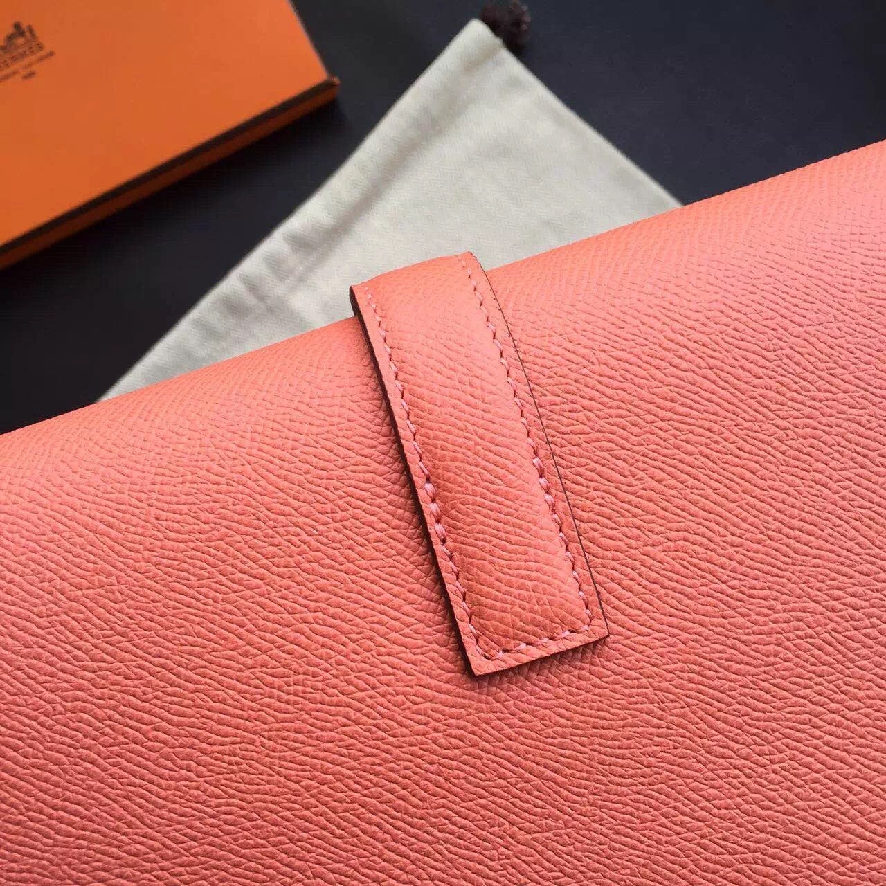 Hermes Flamingo Epsom Jige Elan 29 Clutch Bag