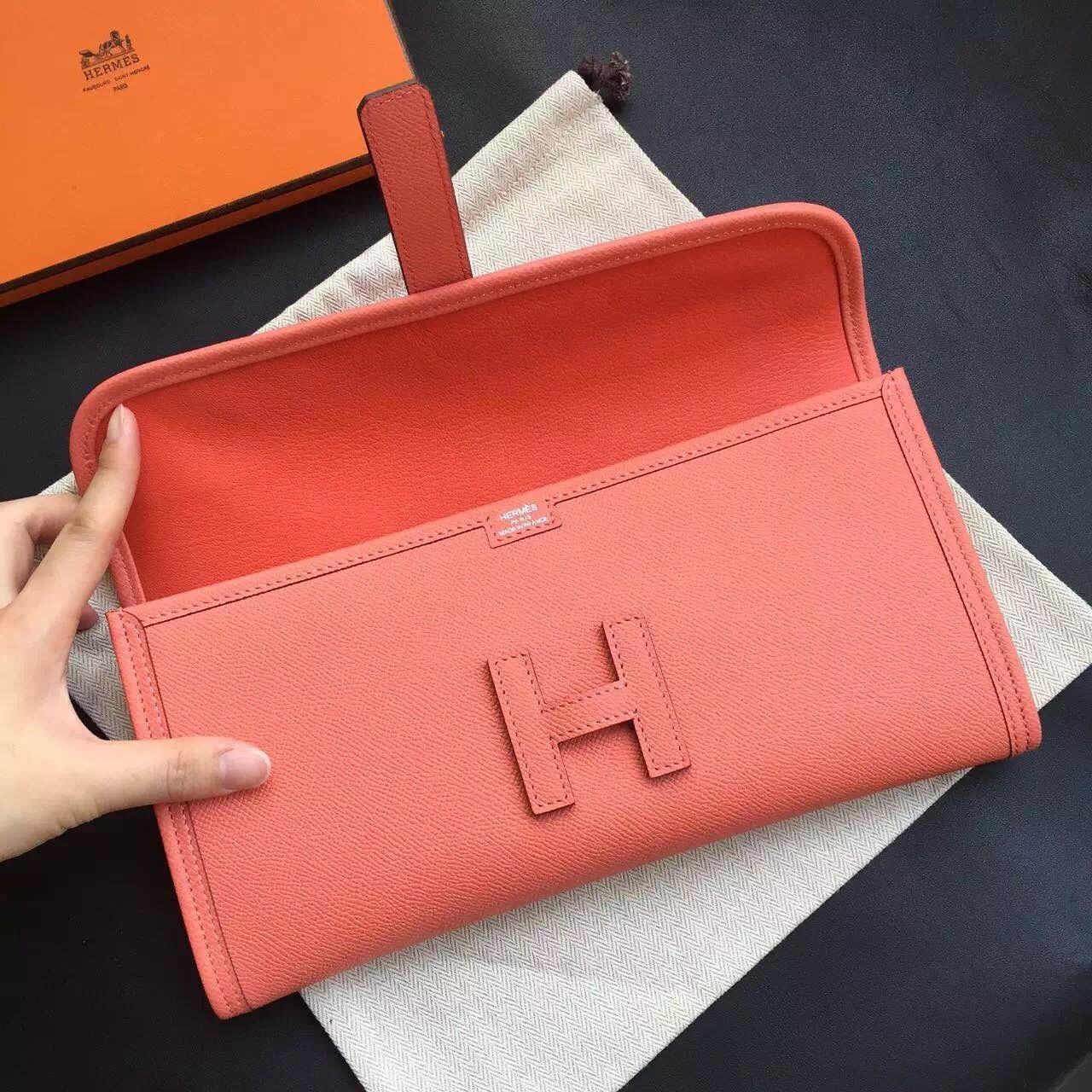 Hermes Flamingo Epsom Jige Elan 29 Clutch Bag