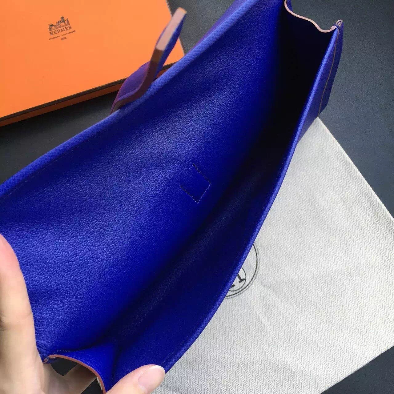 Hermes Blue Electric Epsom Jige Elan 29 Clutch Bag