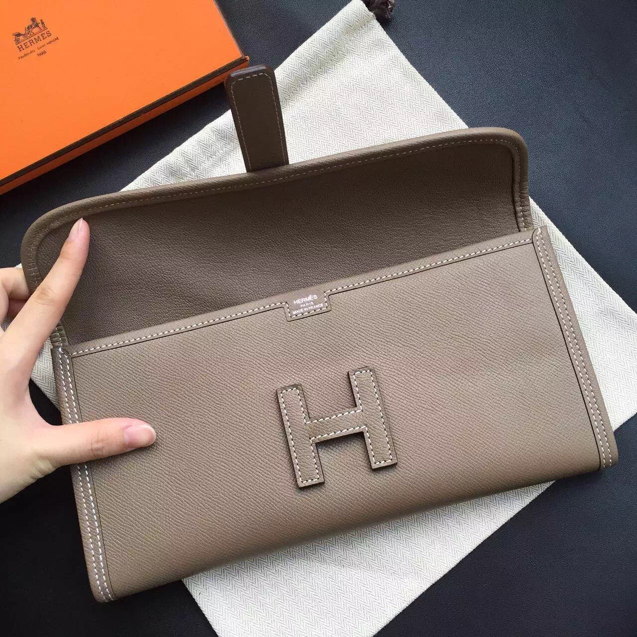 Hermes Etoupe Epsom Jige Elan 29 Clutch Bag