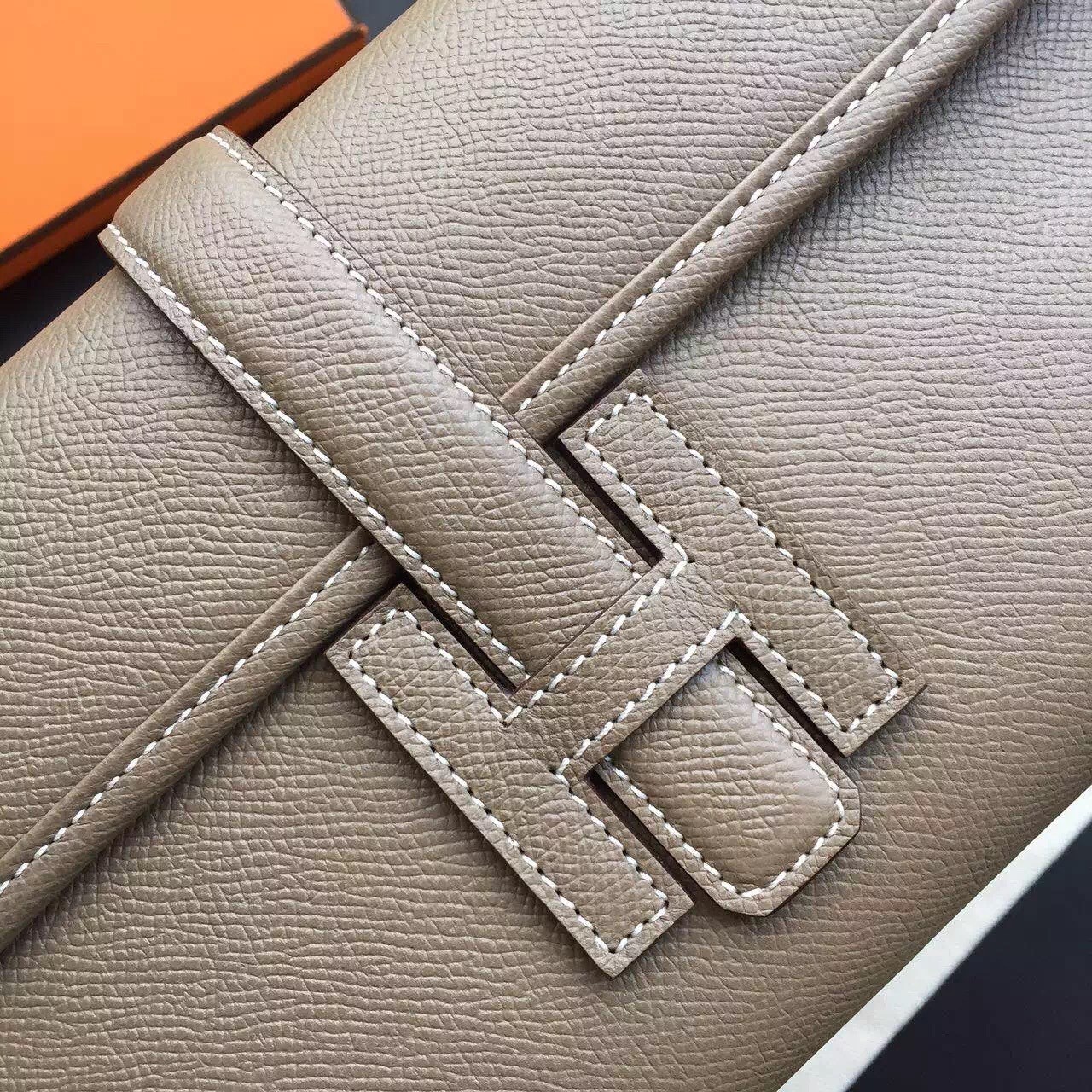 Hermes Etoupe Epsom Jige Elan 29 Clutch Bag