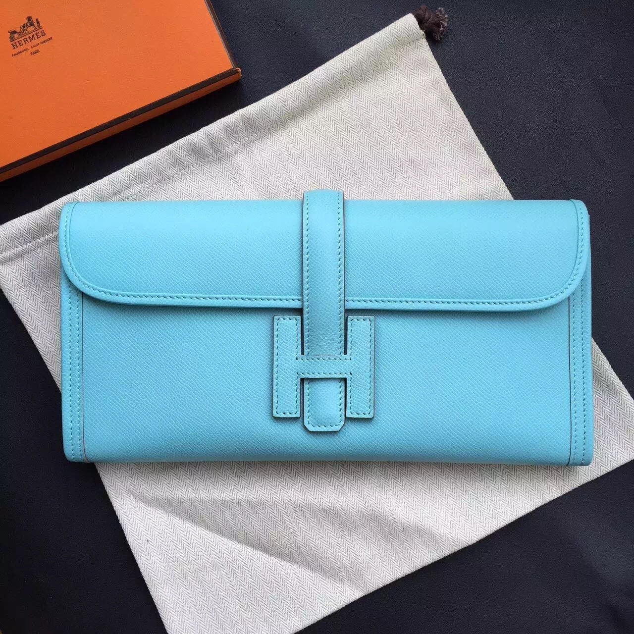 Hermes Blue Atoll Epsom Jige Elan 29 Clutch Bag