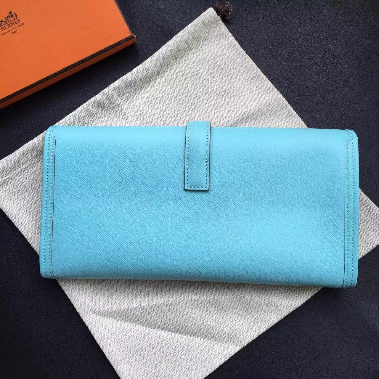 Hermes Blue Atoll Epsom Jige Elan 29 Clutch Bag