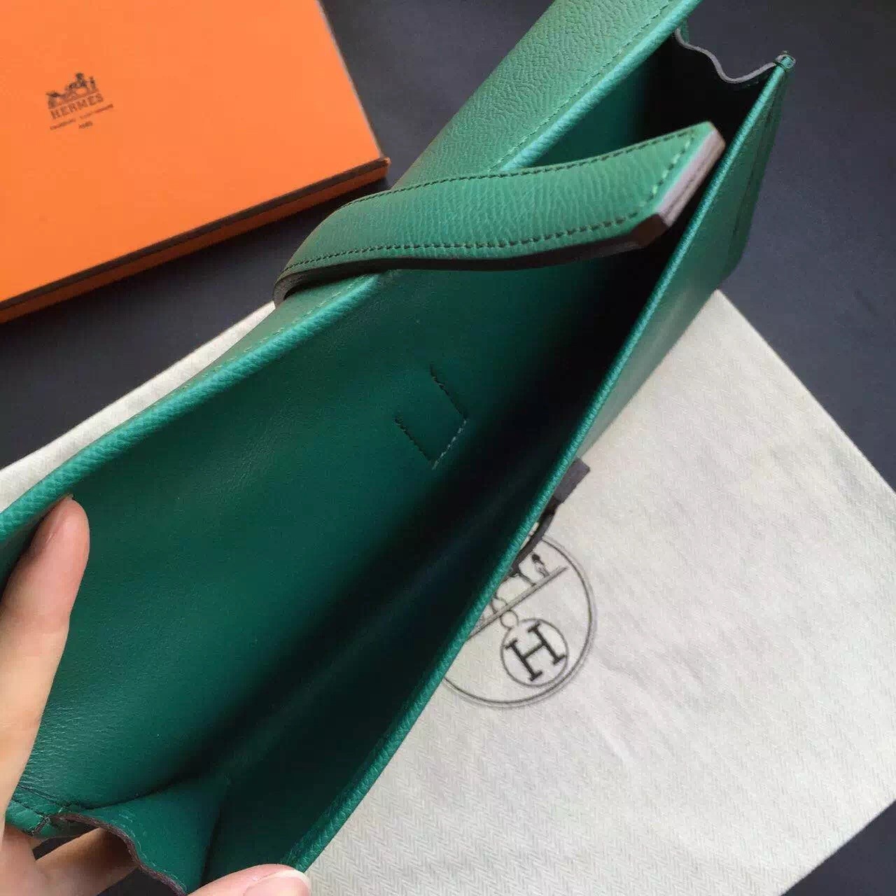 Hermes Malachite Epsom Jige Elan 29 Clutch Bag