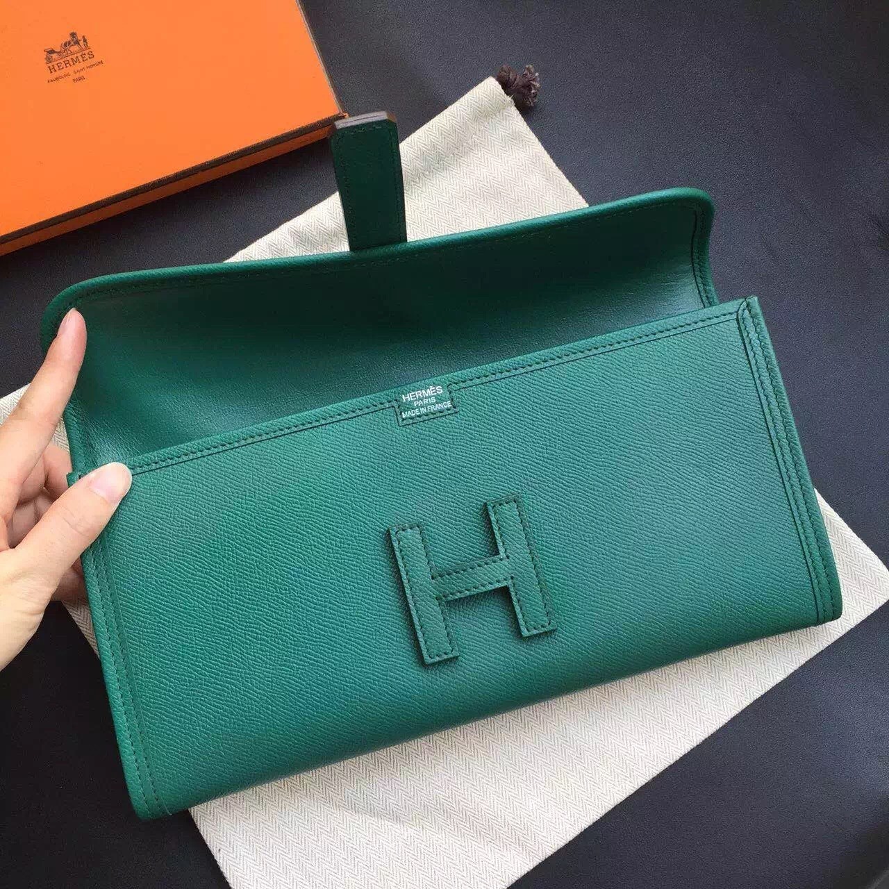 Hermes Malachite Epsom Jige Elan 29 Clutch Bag