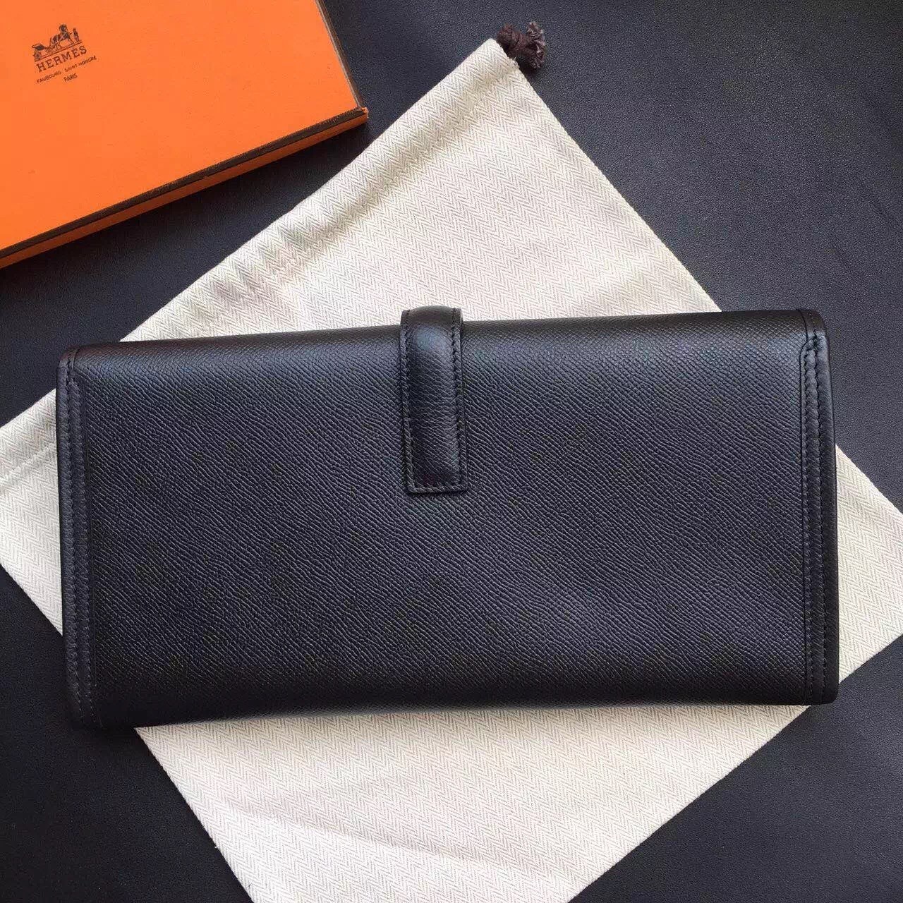 Hermes Black Epsom Jige Elan 29 Clutch Bag