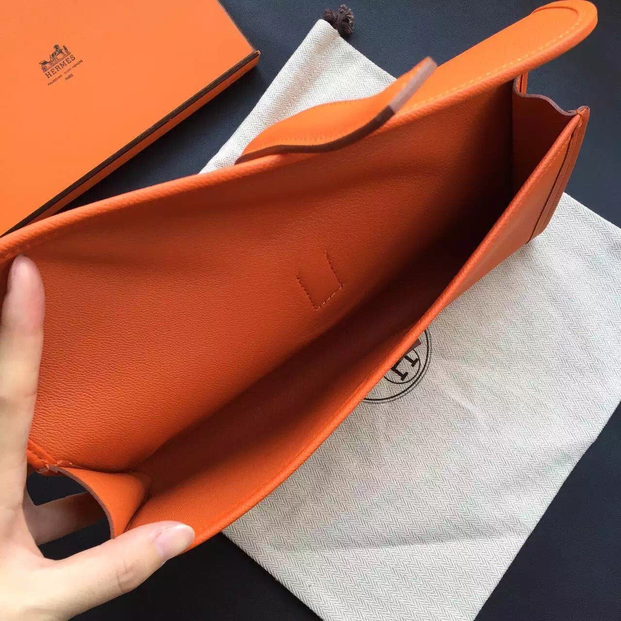 Hermes Orange Epsom Jige Elan 29 Clutch Bag