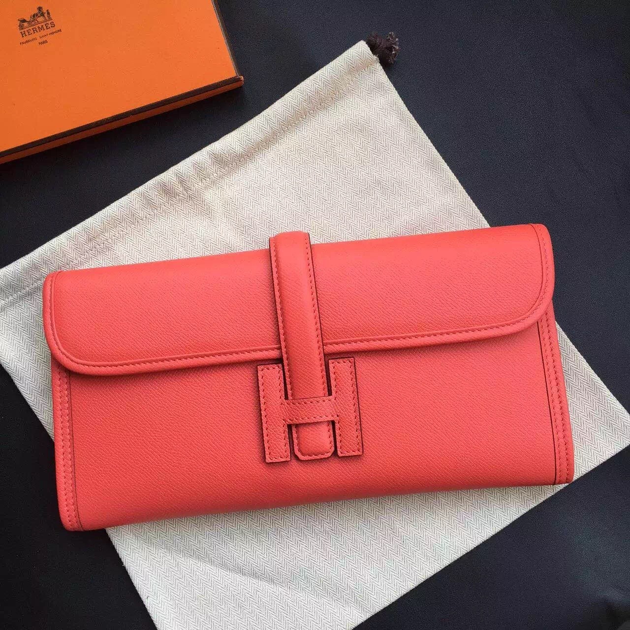 Hermes Rouge Pivoine Epsom Jige Elan 29 Clutch Bag