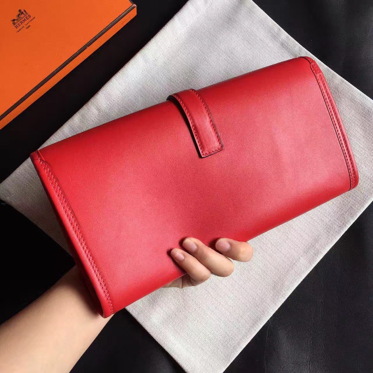 Hermes Red Swift Jige Elan 29 Clutch