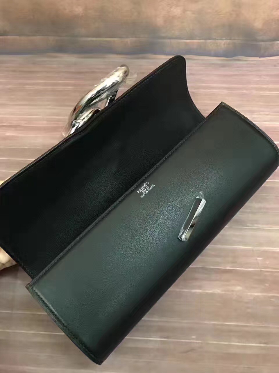 Hermes Handmade Egee Clutch In Black Swift Leather