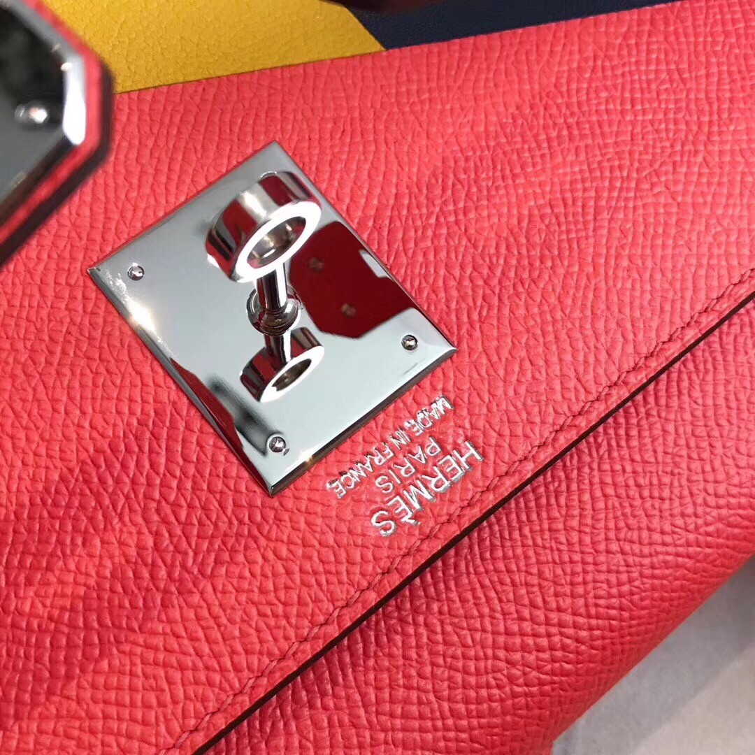 Hermes Multicolor Stripes Kelly 28cm Red Bag