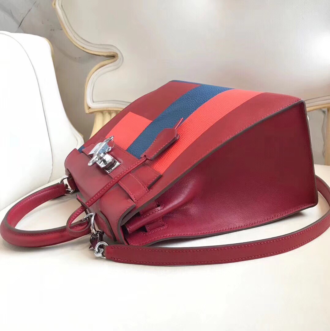 Hermes Multicolor Blocks Kelly 28cm Ruby Bag