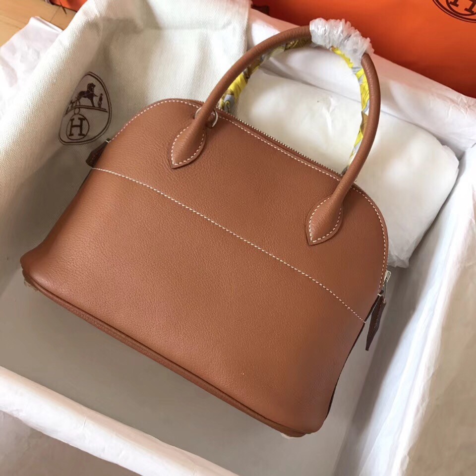 Hermes Gold Clemence Bolide 27cm Handmade Bag