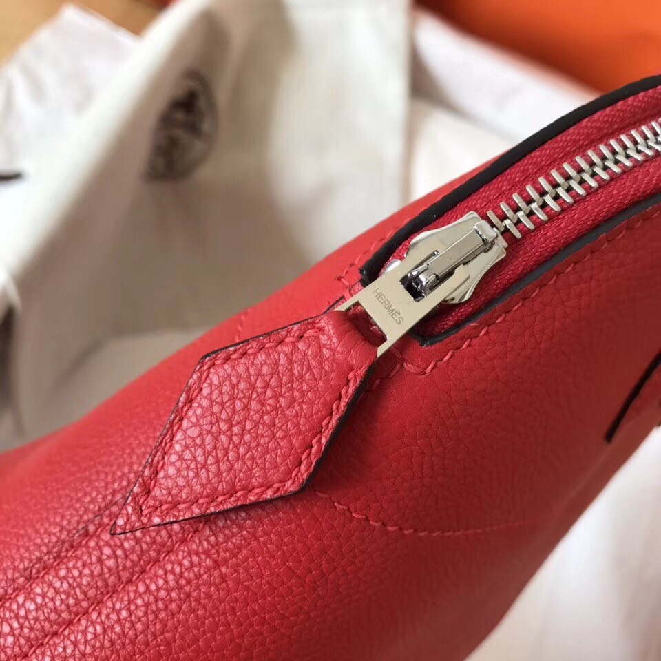 Hermes Red Clemence Bolide 27cm Handmade Bag