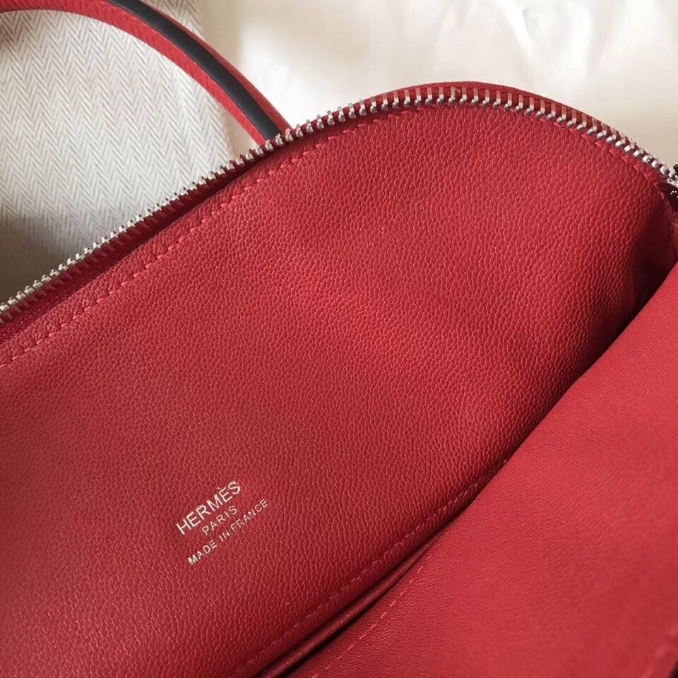 Hermes Red Clemence Bolide 27cm Handmade Bag