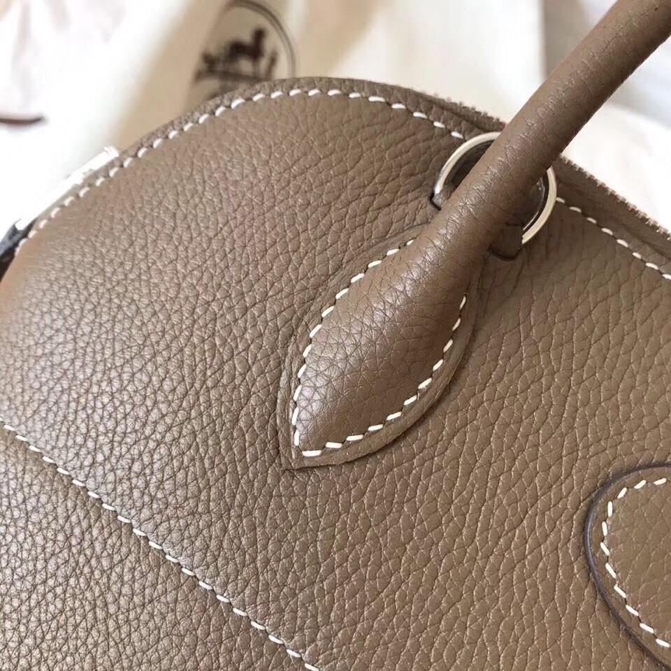 Hermes Taupe Clemence Bolide 27cm Handmade Bag