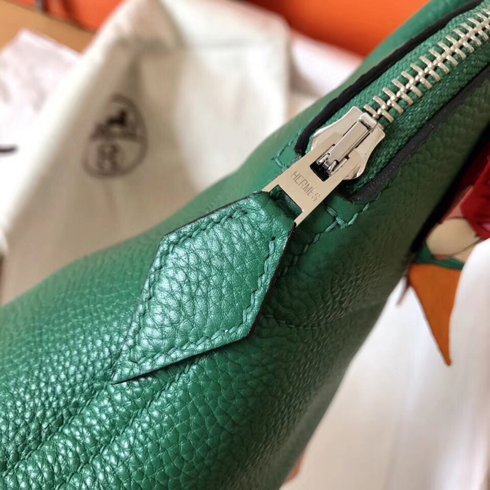 Hermes Vert Vertigo Clemence Bolide 27cm Handmade Bag