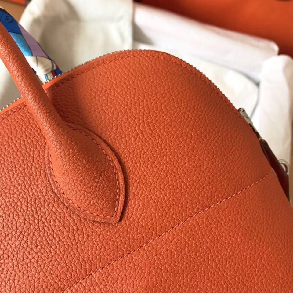 Hermes Orange Clemence Bolide 35cm Handmade Bag