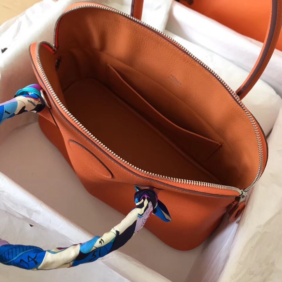 Hermes Orange Clemence Bolide 35cm Handmade Bag