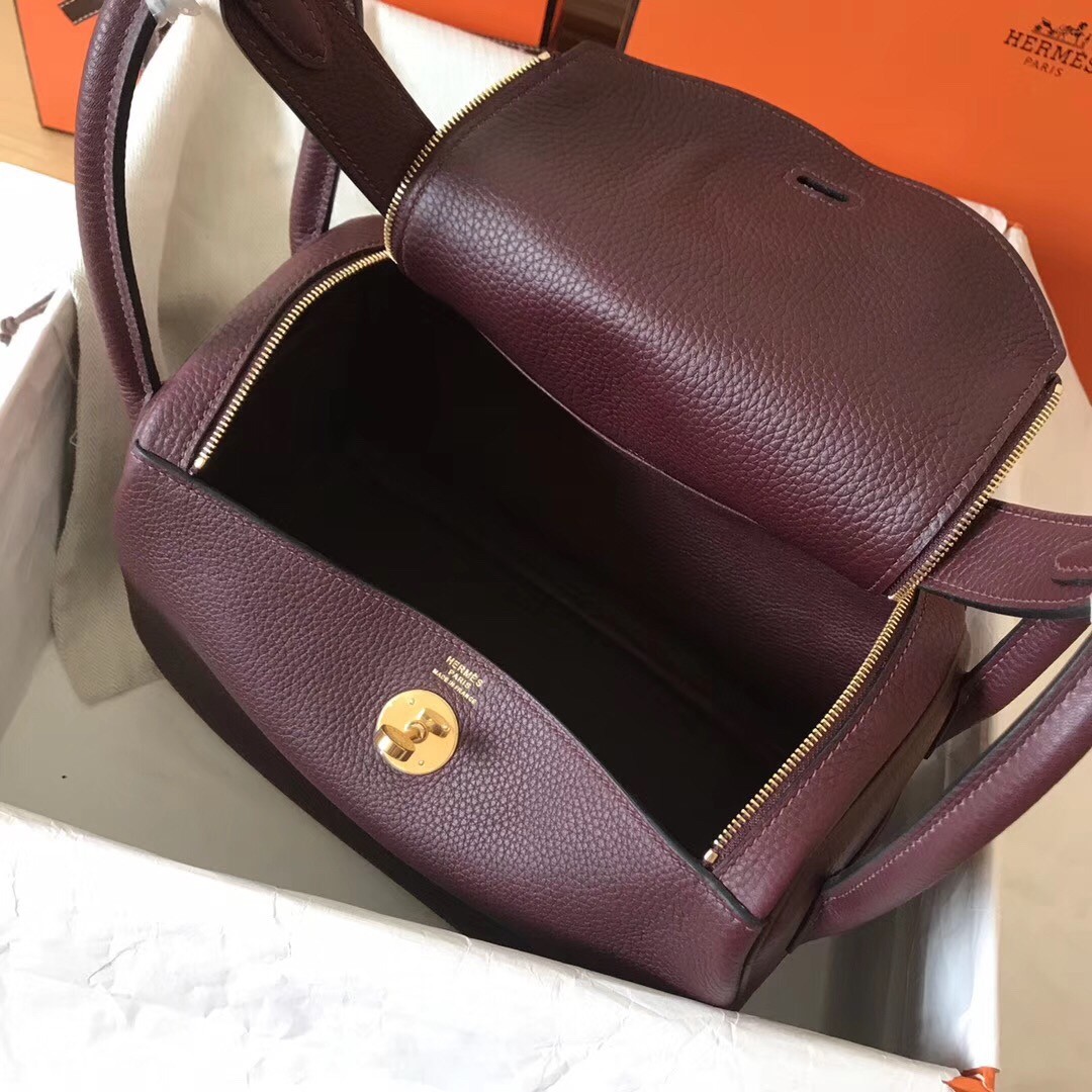 Hermes Bordeaux Lindy 26cm Clemence Handmade Bag