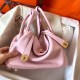 Hermes Rose Dragee Lindy 26cm Clemence Handmade Bag