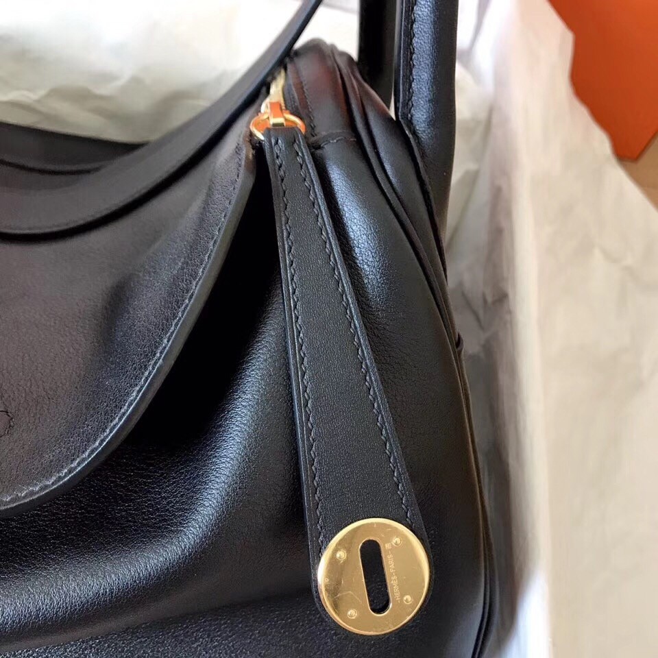 Hermes Black Lindy 26cm Swift Handmade Bag