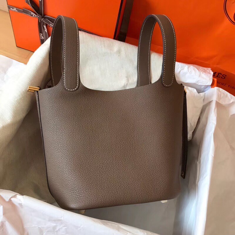 Hermes Taupe Picotin Lock PM 18cm Handmade Bag