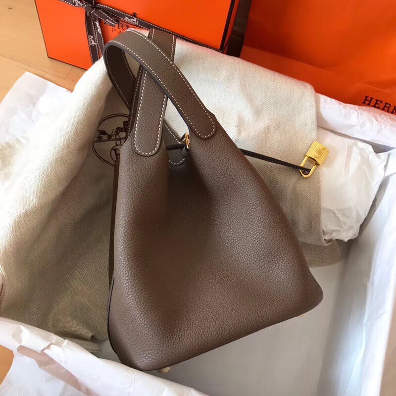 Hermes Taupe Picotin Lock PM 18cm Handmade Bag