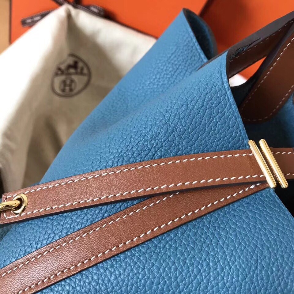 Hermes Bicolor Picotin Lock PM 18cm Blue Jean Bag