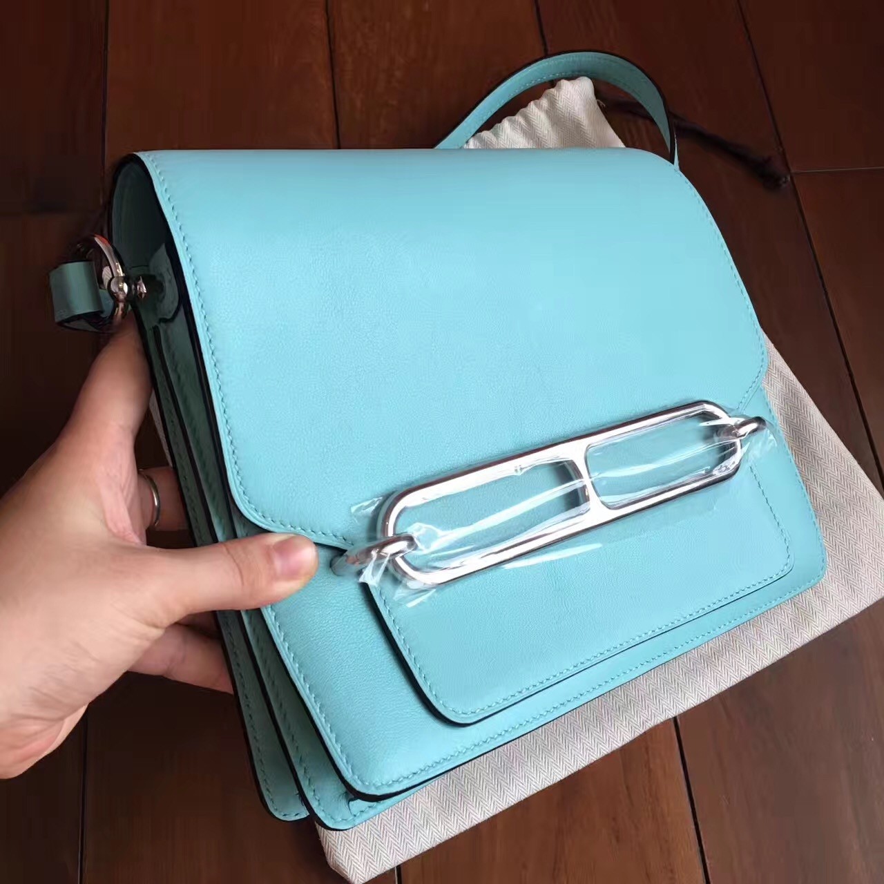 Hermes Mini Sac Roulis Bag In Blue Atoll Swift Leather