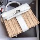 Hermes White Picnic Kelly Mini 20cm Wicker Bag