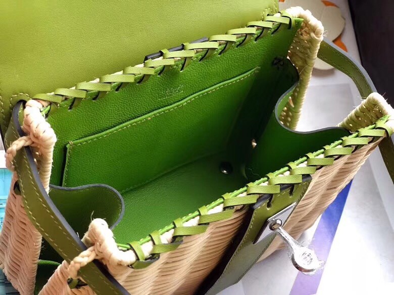 Hermes Green Picnic Kelly Mini 20cm Wicker Bag