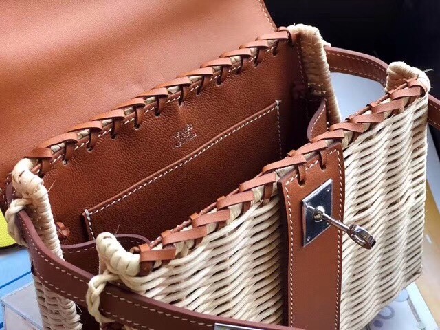 Hermes Brown Picnic Kelly Mini 20cm Wicker Bag