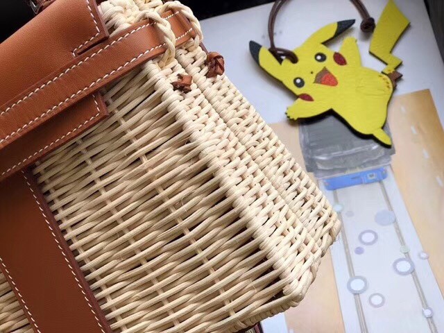 Hermes Brown Picnic Kelly Mini 20cm Wicker Bag