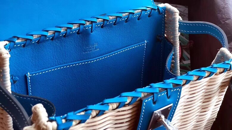 Hermes Blue Picnic Kelly Mini 20cm Wicker Bag