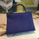 Hermes Blue Clemence Kelly 35cm Handmade Bag