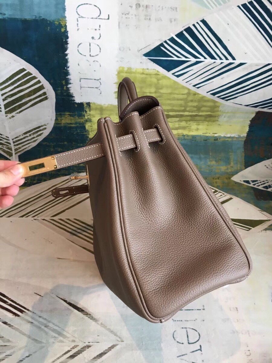 Hermes Taupe Clemence Kelly 35cm Handmade Bag