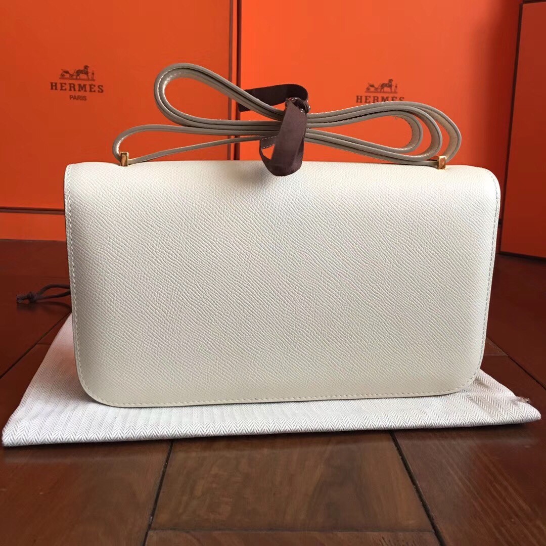 Hermes White Epsom Constance Elan 25cm Bag